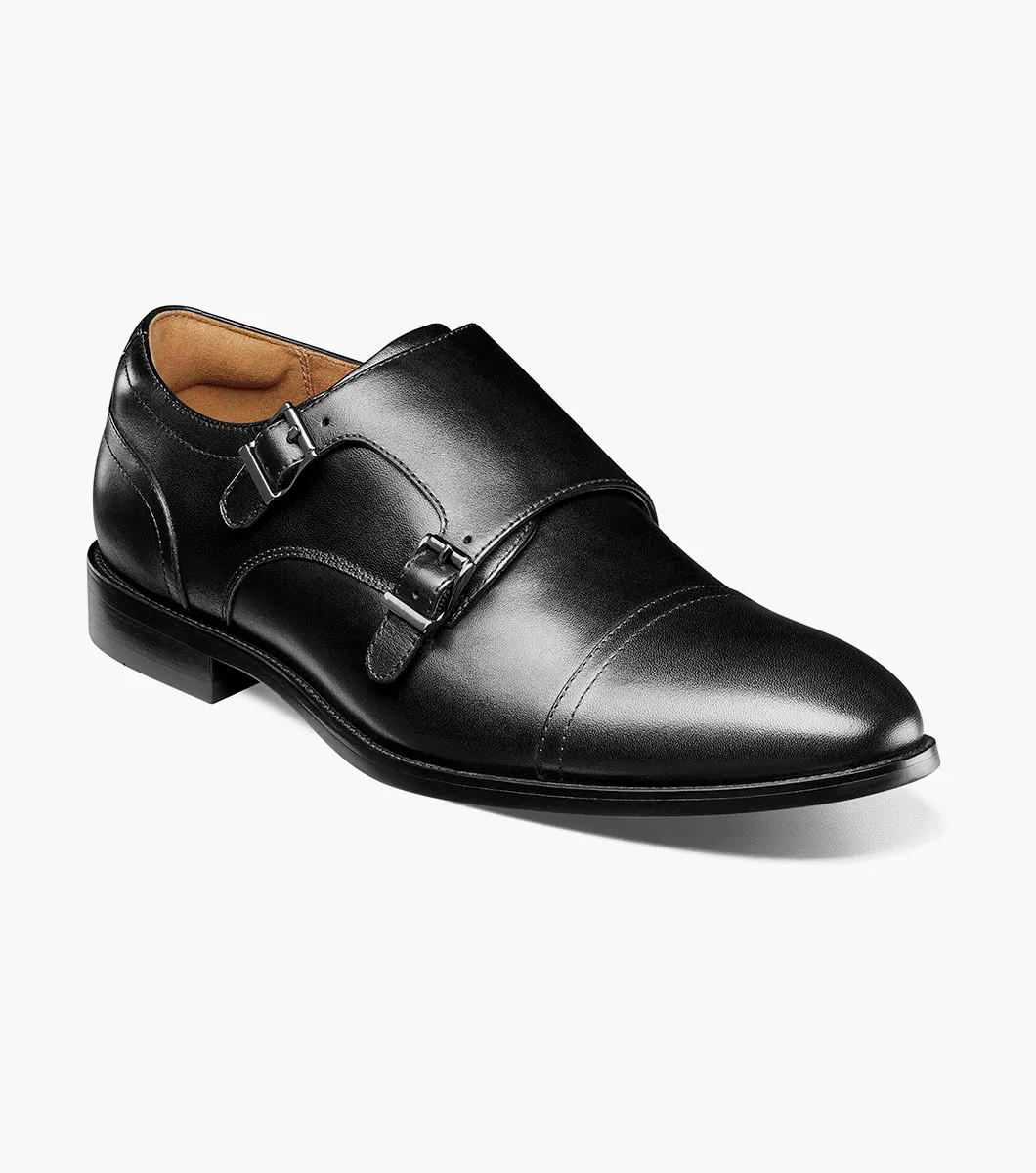 Florsheim ダブルモンクストラップ ブラック Florsheim Rucci Cap Toe Double Monk Strap Black Smooth - Sherman