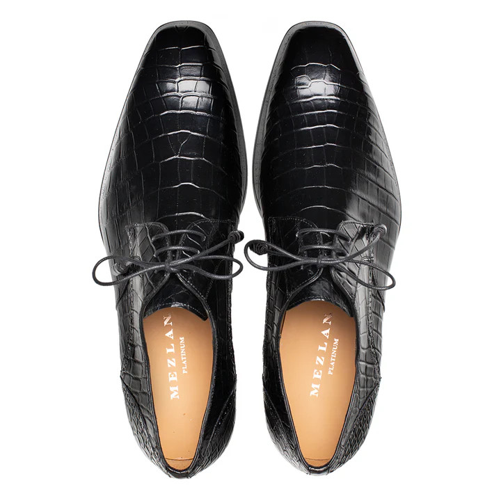 Mezlan Platinum Exotic Black Dandy Genuine Alligator Oxford Men’s Dress Size 8 M Mezlan Mens Purple Lizard Skin Wingtip Brogue Oxford Shoes  main image 3