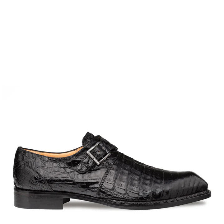 【スペイン製】MEZLAN クロコダイル　外羽根ストレートチップシューズ Mezlan Gigolo Crocodile Monk Strap Black - Sherman Brothers Inc