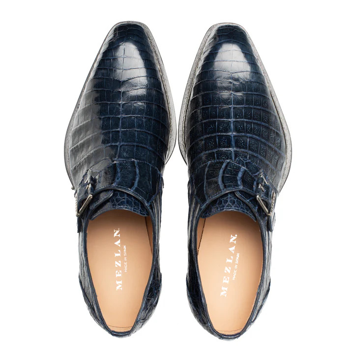 Mezlan Gigolo Crocodile Monk Strap Blue - Sherman Brothers Inc