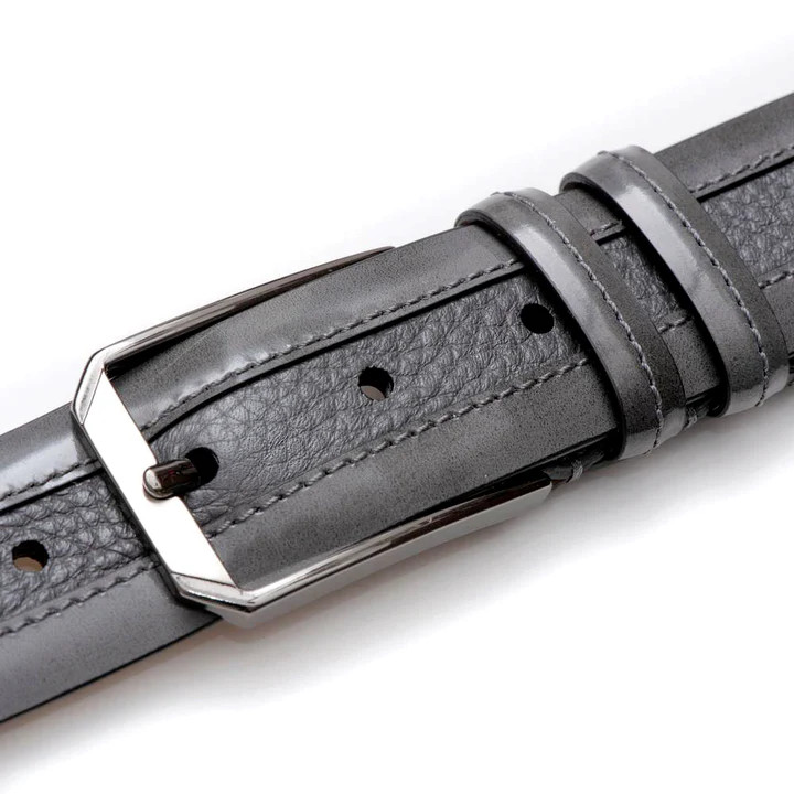 Elegant Grey Leather Belt with Black Accents ORCIANI Soft high waist leather belt with covered buckle  main image 3
