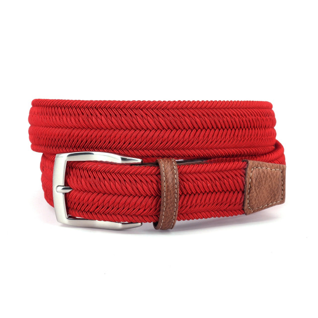 Torino Italian Woven Herringbone Rayon Stretch Belt Red Sherman