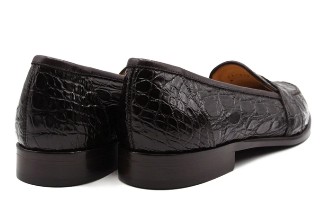 Zelli Genuine Crocodile Black Leather Lace Up Cap Toe Blucher Mens 9.5 M Italy Zelli Franco Crocodile Tassel Loafer Black - Sherman  main image 4