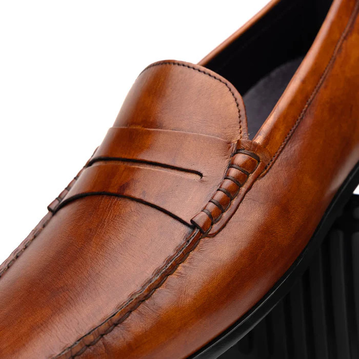 Zelli Monza Hand Burnished Italian Calfskin Driving Loafers Cognac