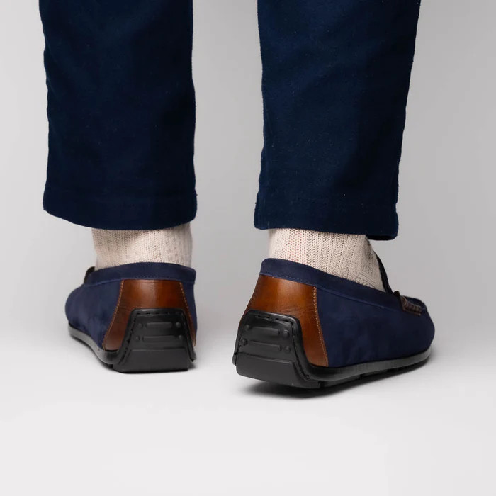 Zelli MONZA SUEDED ITALIAN CALFSKIN DRIVER NAVY / CHESTNUT