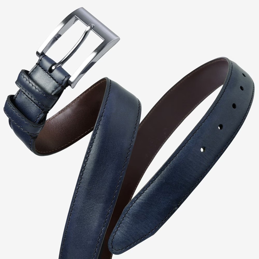 blue dress belt mens Navy Italian Pebble Grain Belt | Mens Leather Belts
