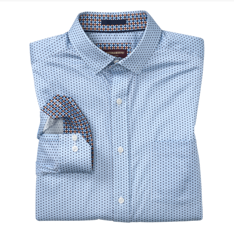 johnston and murphy men's dress shirts Johnston & Murphy Men's Printed Cotton Shirt - Blue Diamond Tile - Size XL