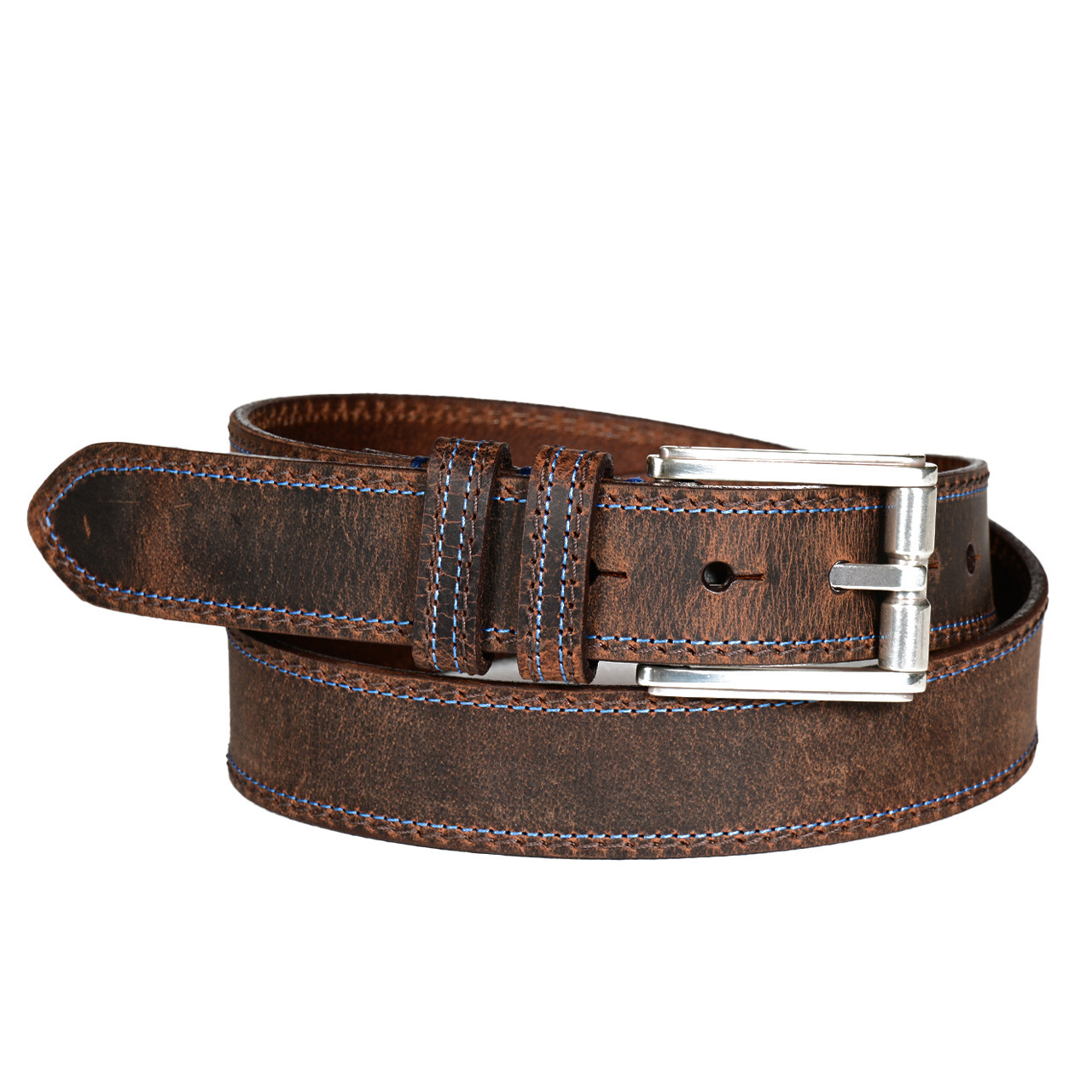 Torino Distressed Waxed Harness Leather Belt with Brown and 