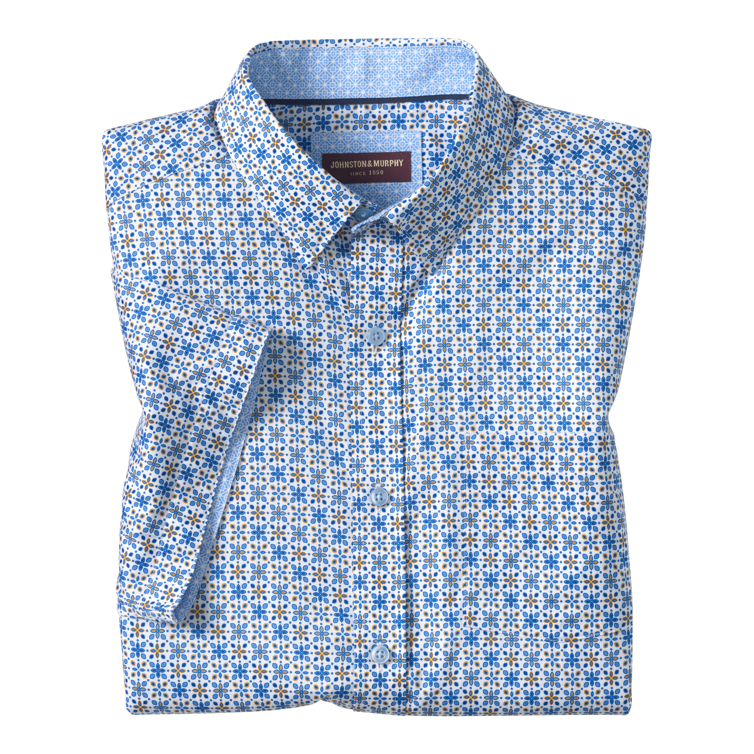 Johnston & Murphy Logan Printed Short-Sleeve Shirt Blue/Orange Geo