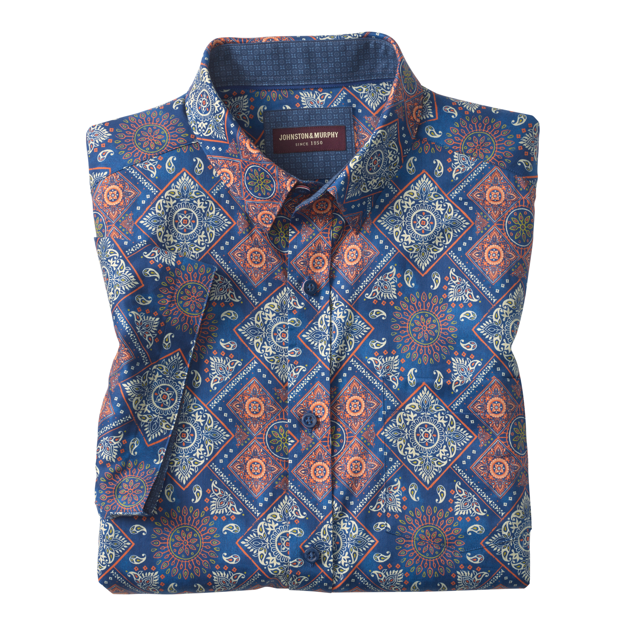 Johnston & Murphy Logan Printed Short-Sleeve Shirt Navy/Red Bandana