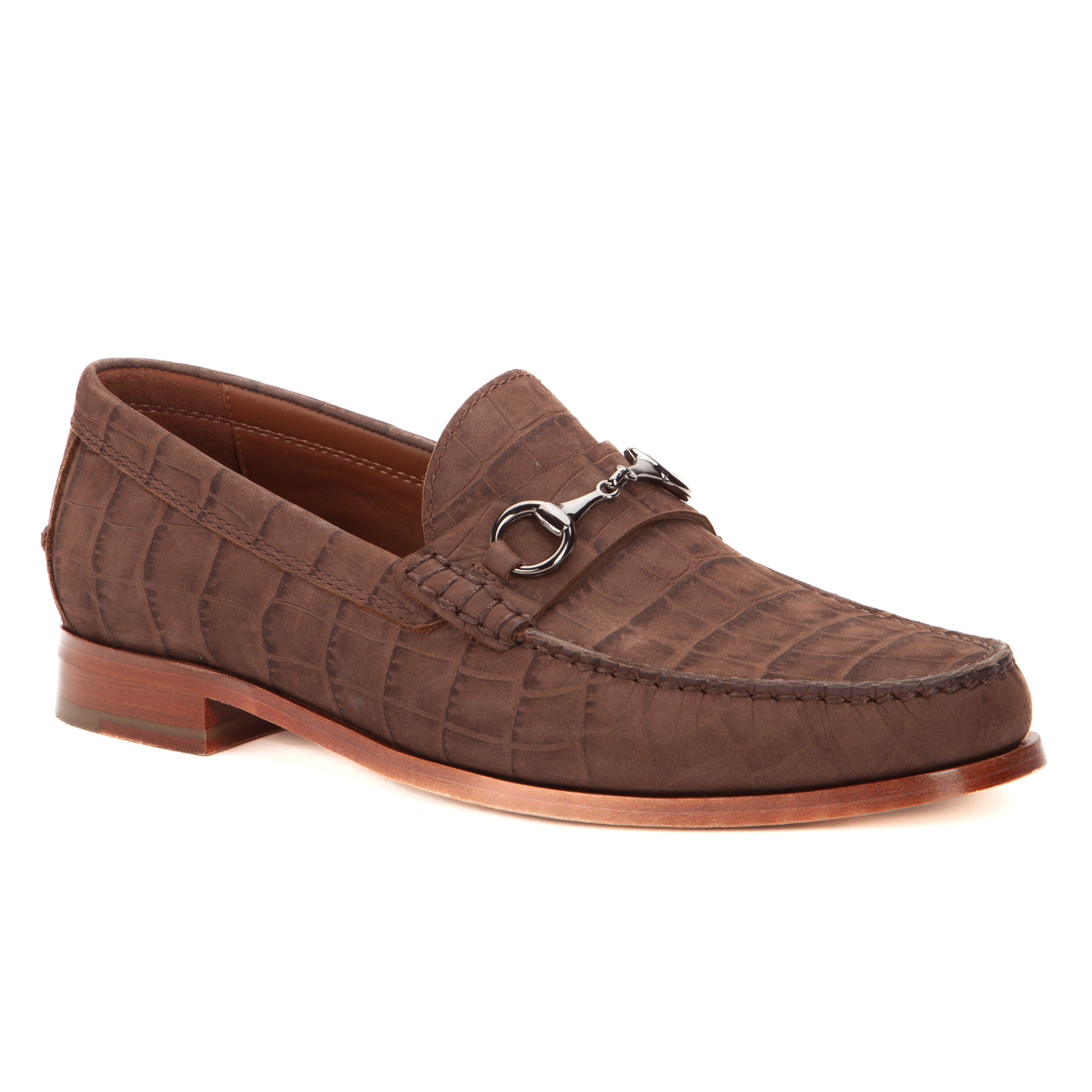 Johnston & Murphy Baldwin Bit Loafer Brown Croc Embossed Nubuck