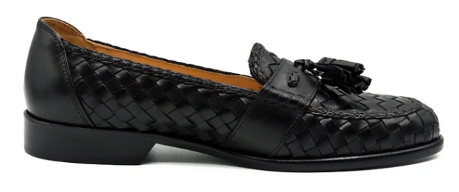 Zelli Riviera Woven Calfskin Tassel Loafer Black
