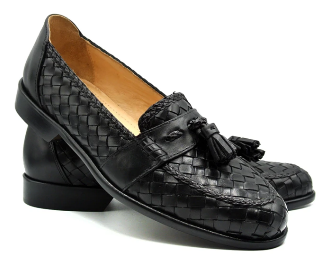 Zelli Riviera Woven Calfskin Tassel Loafer Black