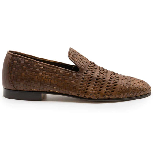 Zelli Tess Italian Calfskin Woven Loafer Brown - Sherman Brothers Inc