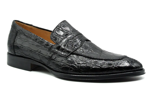 Zelli Roma Crocodile Penny Loafer Black - Sherman Brothers Inc