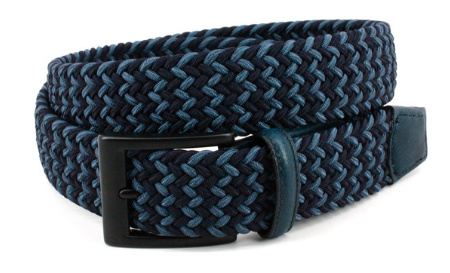 Torino Italian Chevron Braided Stretch Cotton Elastic Belt Navy