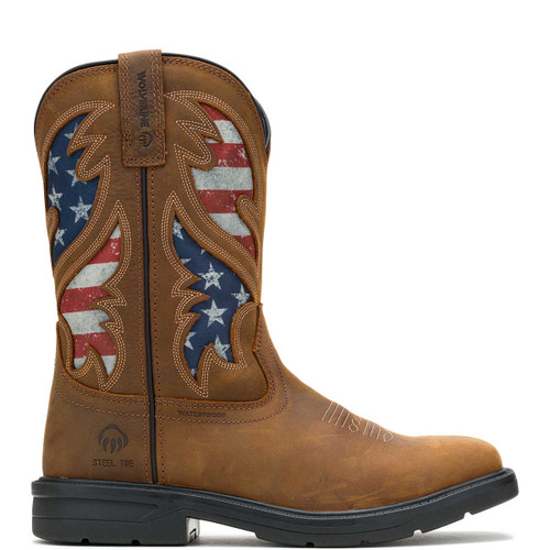 Wolverine MEN'S RANCHER FLAG STEEL-TOE WELLINGTON WORK BOOT Brown