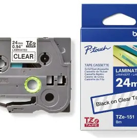 Brother TZ-151 Laminated 24mm x 8m - Black printing on Clear Tape