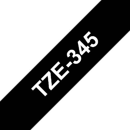 Brother Laminated TZ-345 18mm x 8m -  White printing on Black Tape
