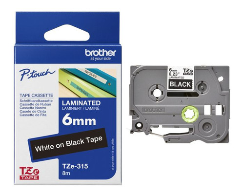 Brother TZe-315 Laminated 6mm x 8m - White on Black Tape