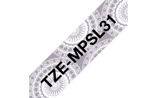 Brother TZe-MPSL31 12mm Black on Silver Lace Pattern Labelling Tape - 4 meters