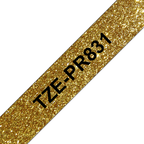 Brother TZe-PR831 12mm Black on Glitter Gold Pattern Labelling Tape - 4 meters