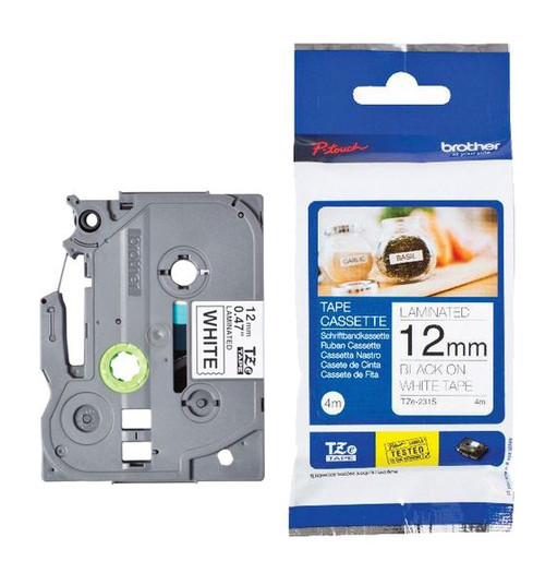 Brother TZe‑231S2 Black On White Laminated P‑Touch Adhesive Labelling Tape 12mm x 4m