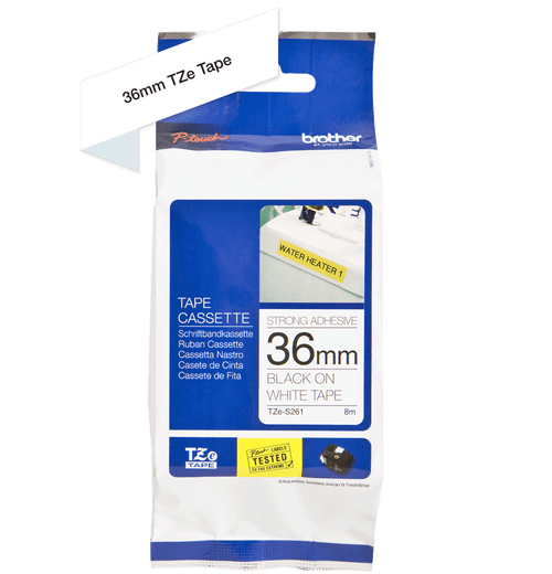 Brother 36mm Black on White Strong Adhesive TZe Tape