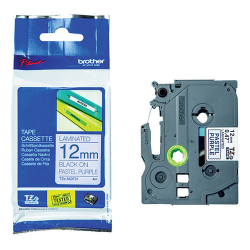 Brother TZe-MQF31 Labelling Tape Cassette – Black on Pastel Purple, 12mm wide