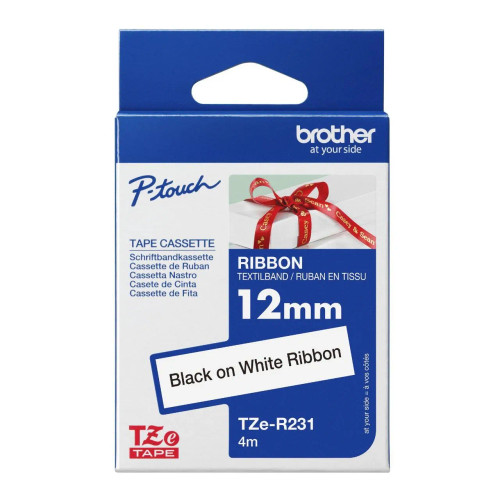 Brother TZe-R231 Ribbon Tape Cassette – Black on White, 12mm wide