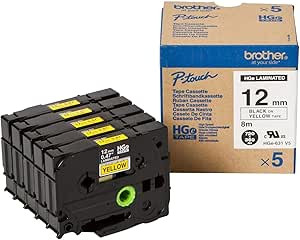 Brother HG-631V5 DirectLabel Black on Yellow Laminate 12mm x 8m Pack of 5