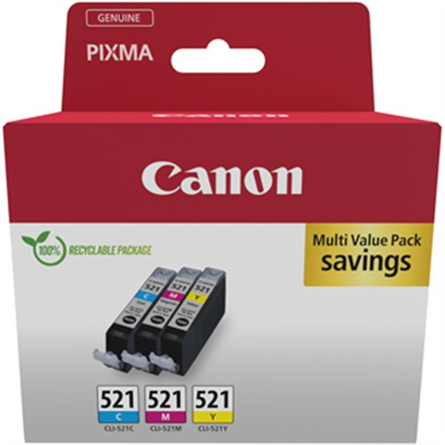 Canon 2934B015/CLI-521 Ink cartridge multi pack C,M,Y Blister, 3x446 pages ISO/IEC 24711 9ml Pack=3