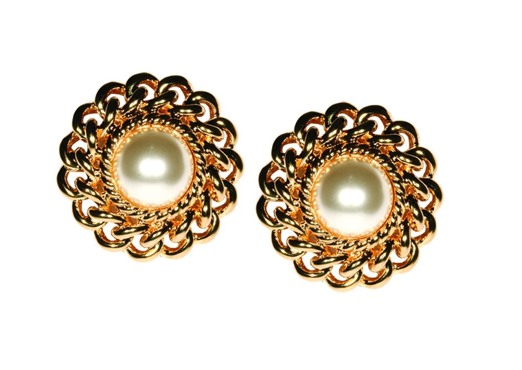 Rope and Faux Pearl Clip On Earrings