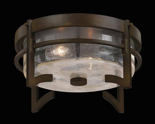 4134825ST Aspen 2 Light Outdoor Flush Mount in dark roan patina finish and hand blown clear seedy glass