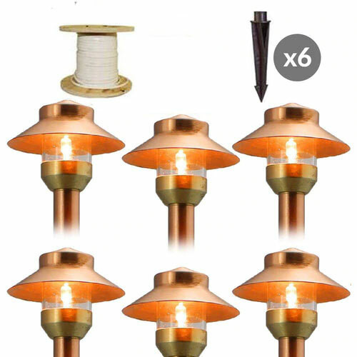 Pro-Pack LED Pathway Area Light, Mini China Hat Shade, Raw Copper, Landscape Lighting 6pcs - LED-PAMI-AQ112-RC-6DIY