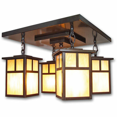 XPC-215 4 Lantern Chandelier shown in old bronze and honey glass