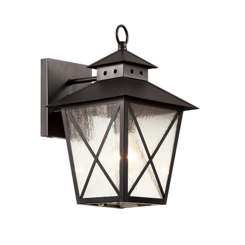 13" Chimney Vented Wall Lantern in black finish and clear seeded glass