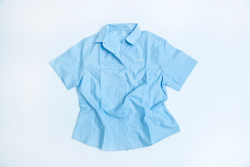 Women's Blue Short Sleeved Button Up Shirt