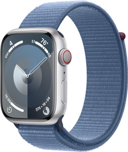 Apple Watch Series 9 (GPS + Cellular) 45mm Silver Aluminium Case with Winter Blue Sport Loop (145-220mm wrist)