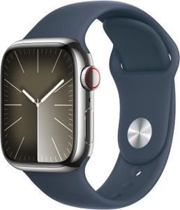 Apple Watch Series 9 (GPS + Cellular) 41mm Silver Stainless Steel Case with Storm Blue Sport Band M/L (145-200mm wrist)