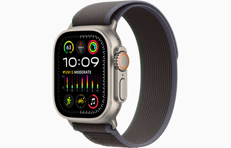 Apple Watch Ultra 2 (GPS + Cellular) 49mm Titanium Case with Blue/Black Trail Loop M/L (145-220mm wrist)