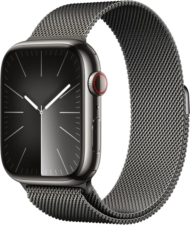 Apple Watch Series 9 (GPS + Cellular) 45mm Graphite Stainless Steel Case with Graphite Milanese Loop (150-200mm wrist)