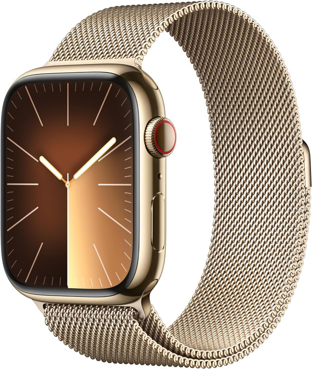 Apple Watch Series 9 (GPS + Cellular) 45mm Gold Stainless Steel Case with Gold Milanese Loop (150-200mm wrist)