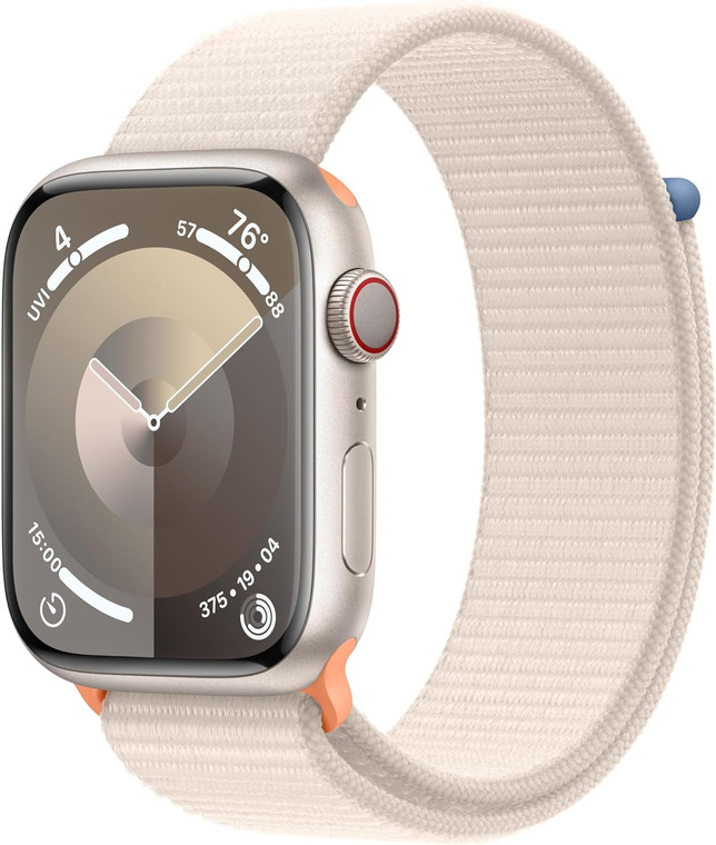 Apple Watch Series 9 (GPS + Cellular) 45mm Starlight Aluminium Case with Starlight Sport Loop (145-220mm wrist)