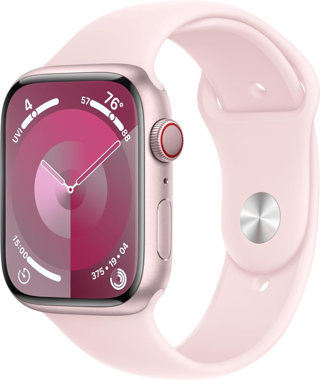 Apple Watch Series 9 (GPS + Cellular) 45mm Pink Aluminium Case with Pink Sport Band S/M (140-190mm wrist)