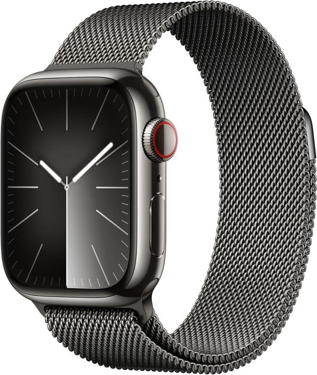 Apple Watch Series 9 (GPS + Cellular) 41mm Graphite Stainless Steel Case with Graphite Milanese Loop (130-180mm wrist)