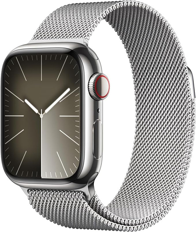 Apple Watch Series 9 (GPS + Cellular) 41mm Silver Stainless Steel Case with Silver Milanese Loop (130-180mm wrist)
