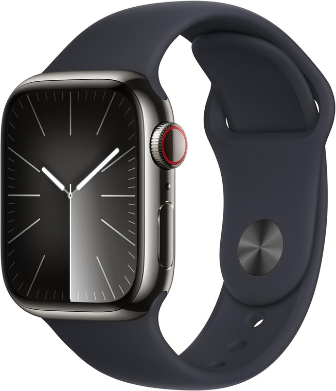 Apple Watch Series 9 (GPS + Cellular) 41mm Graphite Stainless Steel Case with Midnight Sport Band M/L (145-200mm wrist)