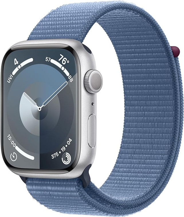Apple Watch Series 9 (GPS) 45mm Silver Aluminium Case with Winter Blue Sport Loop (145-220mm wrist)