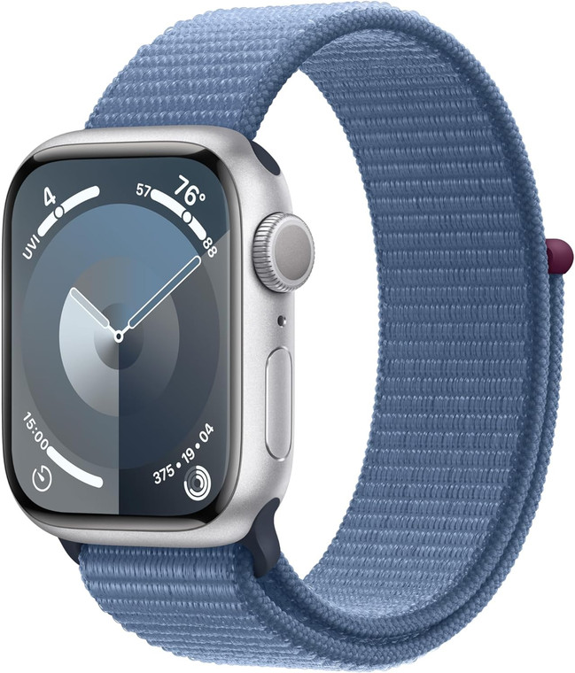Apple Watch Series 9 (GPS) 41mm Silver Aluminium Case with Winter Blue Sport Loop (130-200mm wrist)